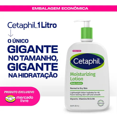 Cetaphil Loção Hidratante Corporal e Facial para Pele Sensível, Normal a Seca 1 Litro - Hidratação 48h com Niacinamida e Pantenol (Pró-vitamina B5)